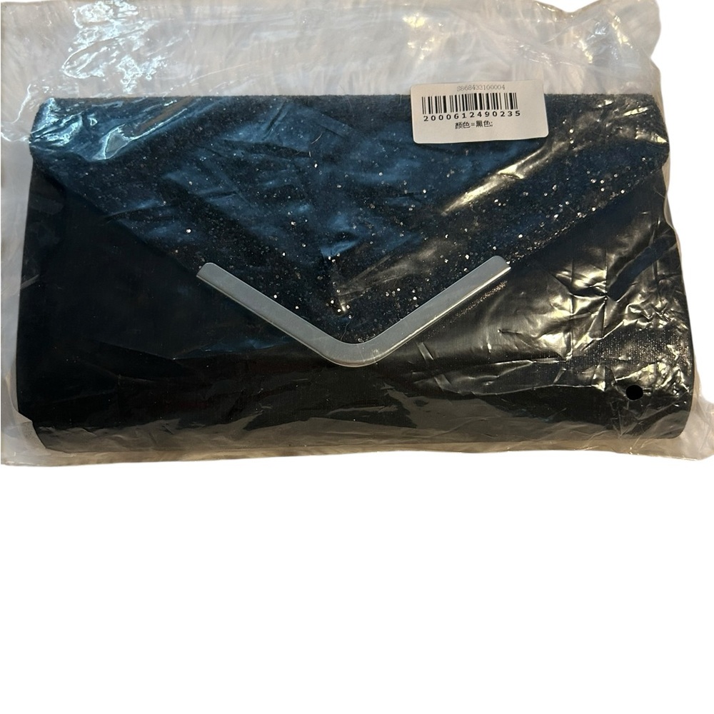 Black Sparkle Envelope Clutch Bag - Unbranded